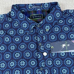 NWT William Murray Men's XL Blue Floral Geometric Short Sleeve Button Up Shirt